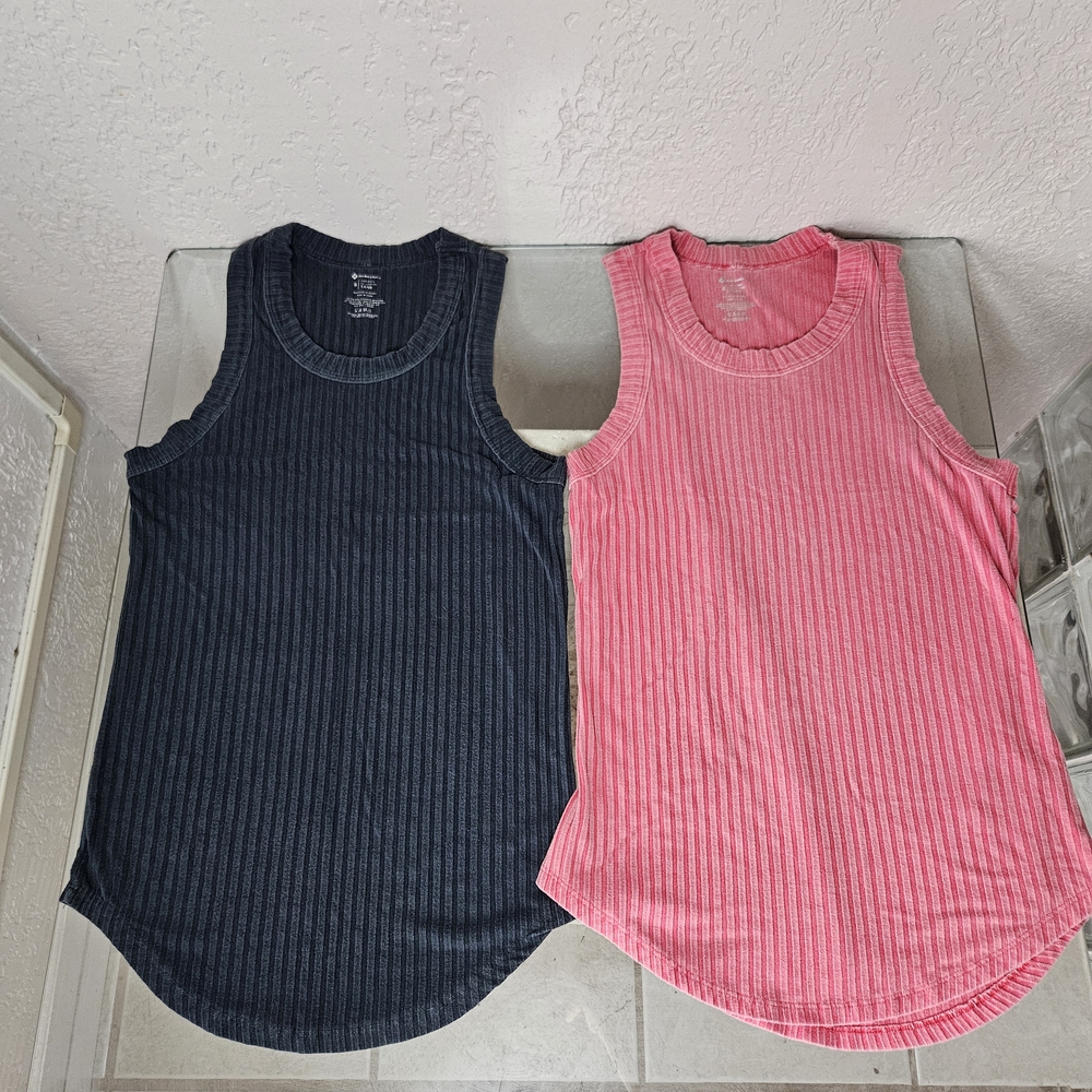 Ribbed Pink and Black Tank Tops